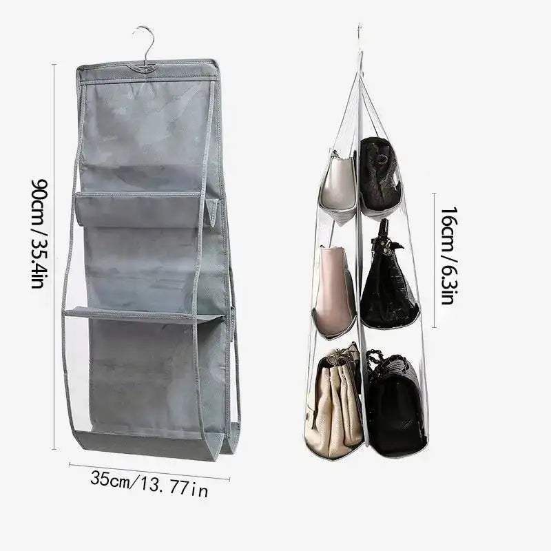 6 Pocket Hanging Handbag Organizer For Wardrobe Closet Gray Waterproof Storage Bag Door Wall Clear Sundry Bag With Hanger Pouch - Lootquake