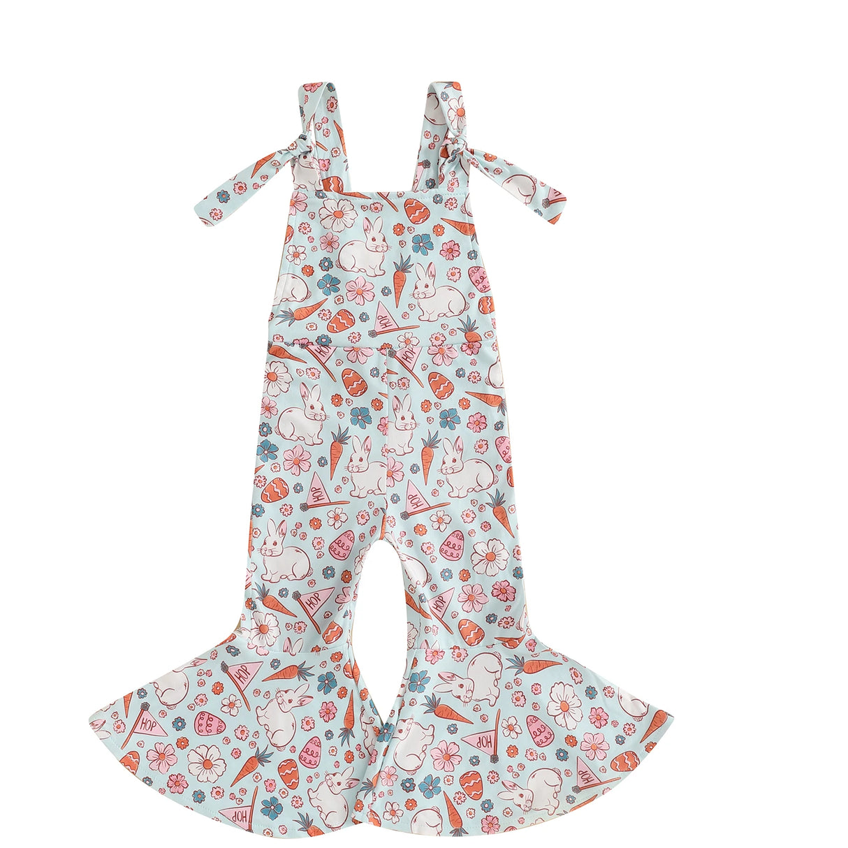 FOCUSNORM 0-4Y Lovely Little Girls Easter Rompers Pants 3 Style Sleeveless Floral Rabbit Print Jumpsuit Suspender Pants - Lootquake