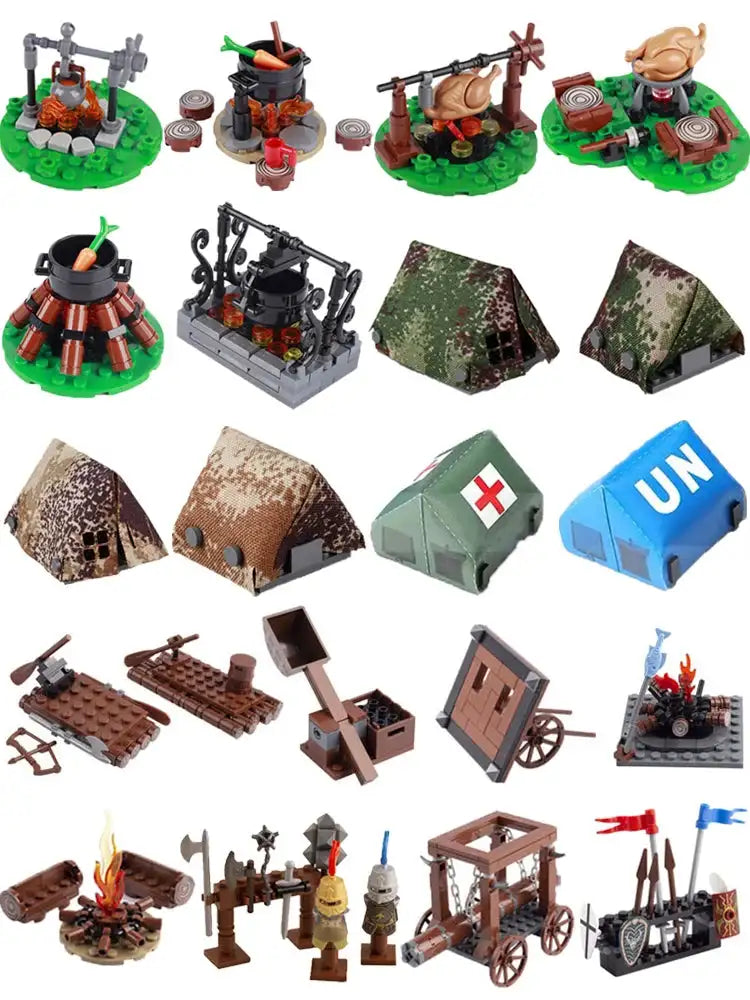 Military Building Blocks Solider Figures Gifts Weapons Tent Bonfire Field Tent Roast Chicken Siege Vehicle Camp Facilities Toys - Lootquake