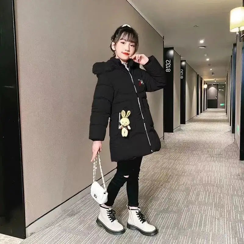4 Color Big Size Winter Keep Warm Long Style Girls Jacket Teenage Thick Heavy Cold-proof Hooded Windbreaker Coat For Kids - Lootquake