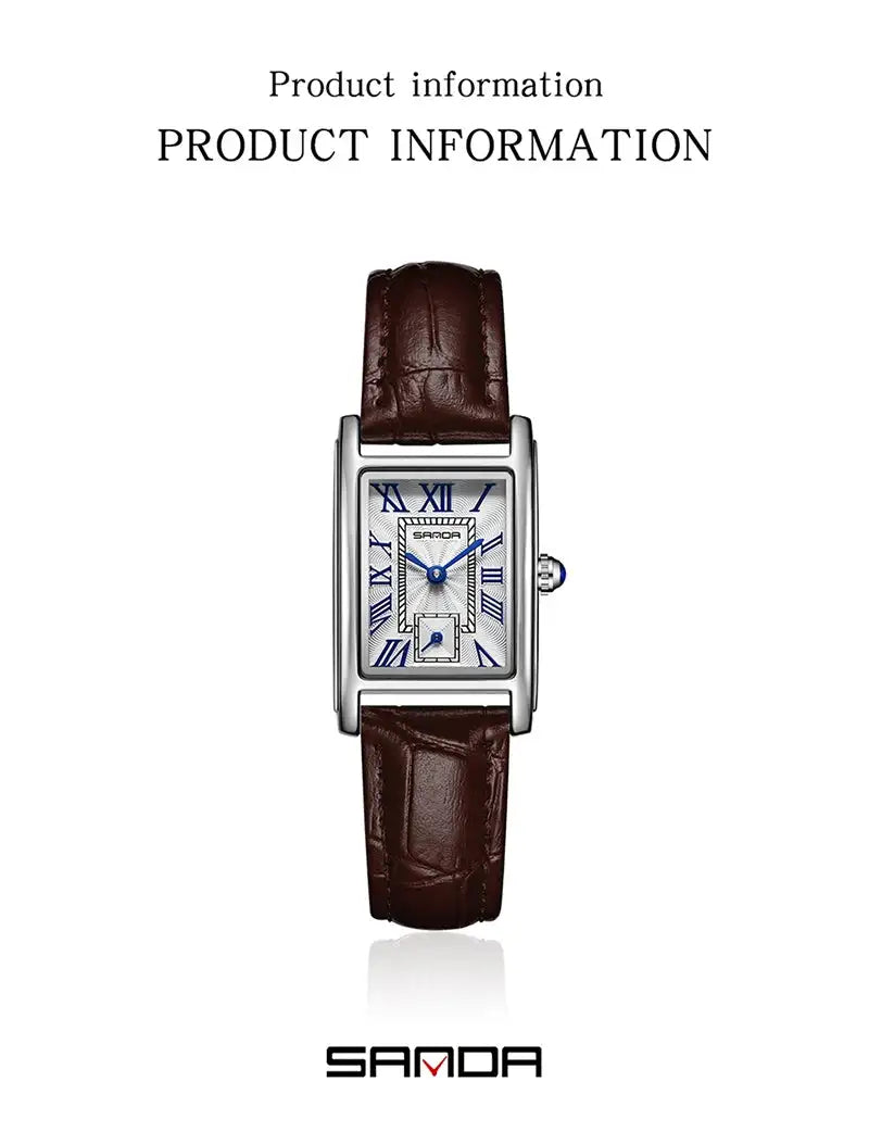 SANDA 1116 New Fashion 2024 Elegant Design Rectangle Dial Water Resistant Quartz Movement Business Women Analog Wrist Watch - Lootquake