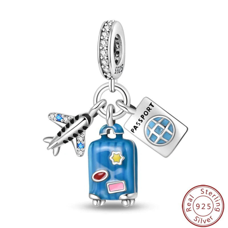 Ensemble de trois breloques en argent sterling S925, perles de 3 mm, motif princesse, golf, hamster, appareil photo, voyage, fabrication de bijoux fins