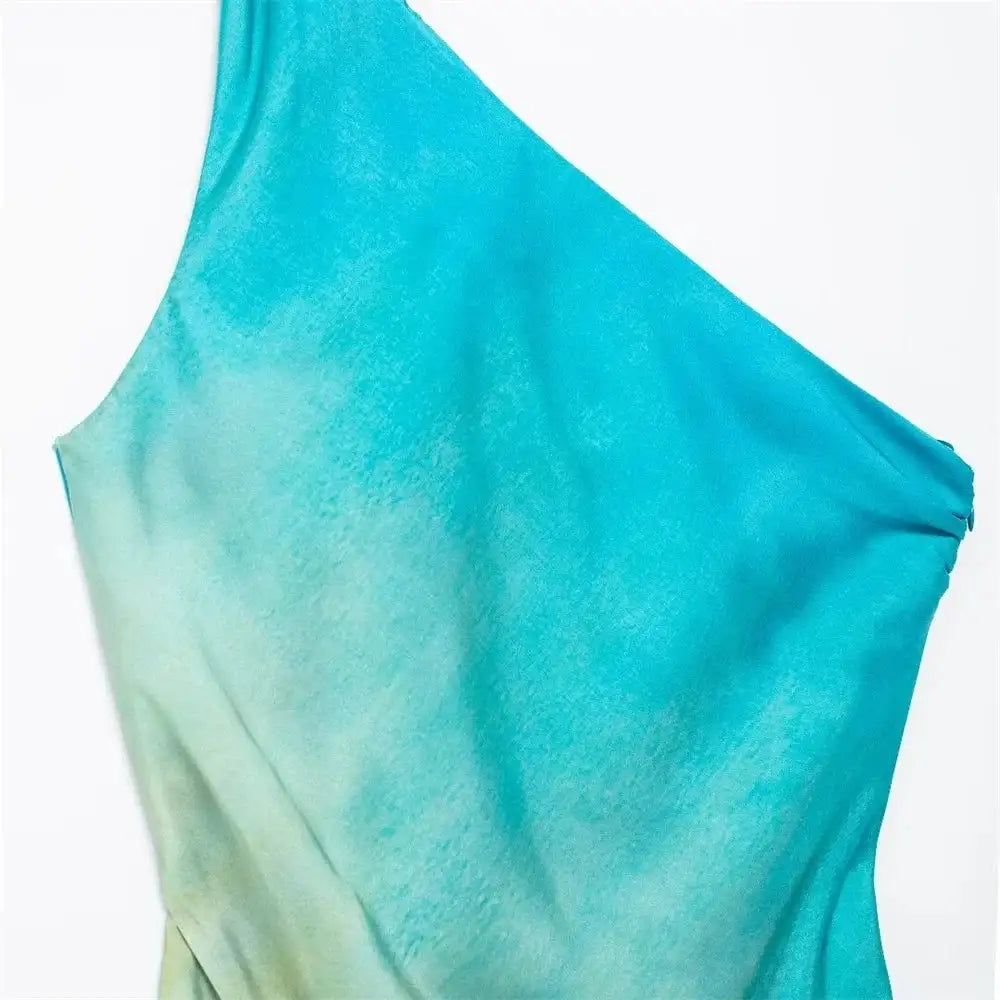 Gradient Long Dress Women Elegant One Shoulder Sleeveless Party Dress Female 2024 Summer Backless Tie-dye Lady Mermaid Robe - Lootquake