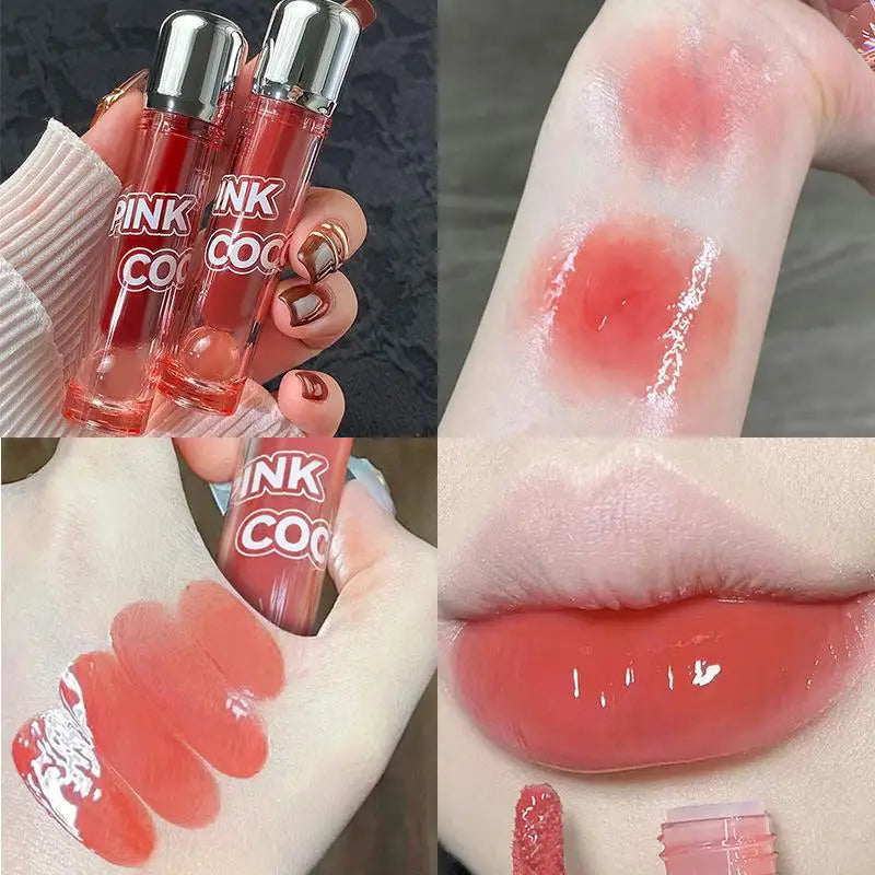 Lápiz labial líquido rojo oscuro con efecto espejo, color marrón rojizo, hidratante ligero, antiadherente, con alta pigmentación, maquillaje cosmético para labios.