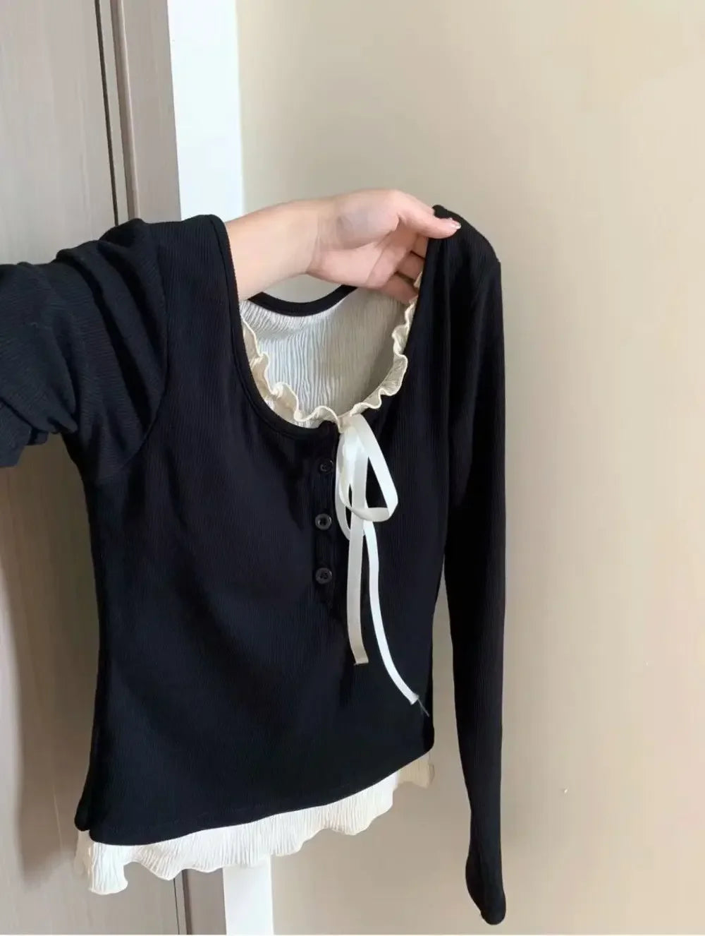 2024 Summer Kawaii Sweet Y2k Crop Tops Woman Casual Slim Long Sleeve Blouse Solid Korean Fashion Bodycon Pullover Office Lady - Lootquake