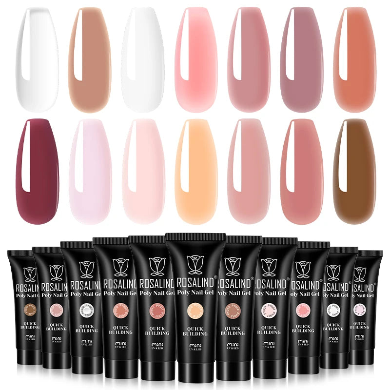 ROSALIND Poly Nail Gel Semi Permanent Acrylic Nail Art Hybrid Varnishes Poly Crystal Nail Polish Top Base Coat Need UV/LED Lamp