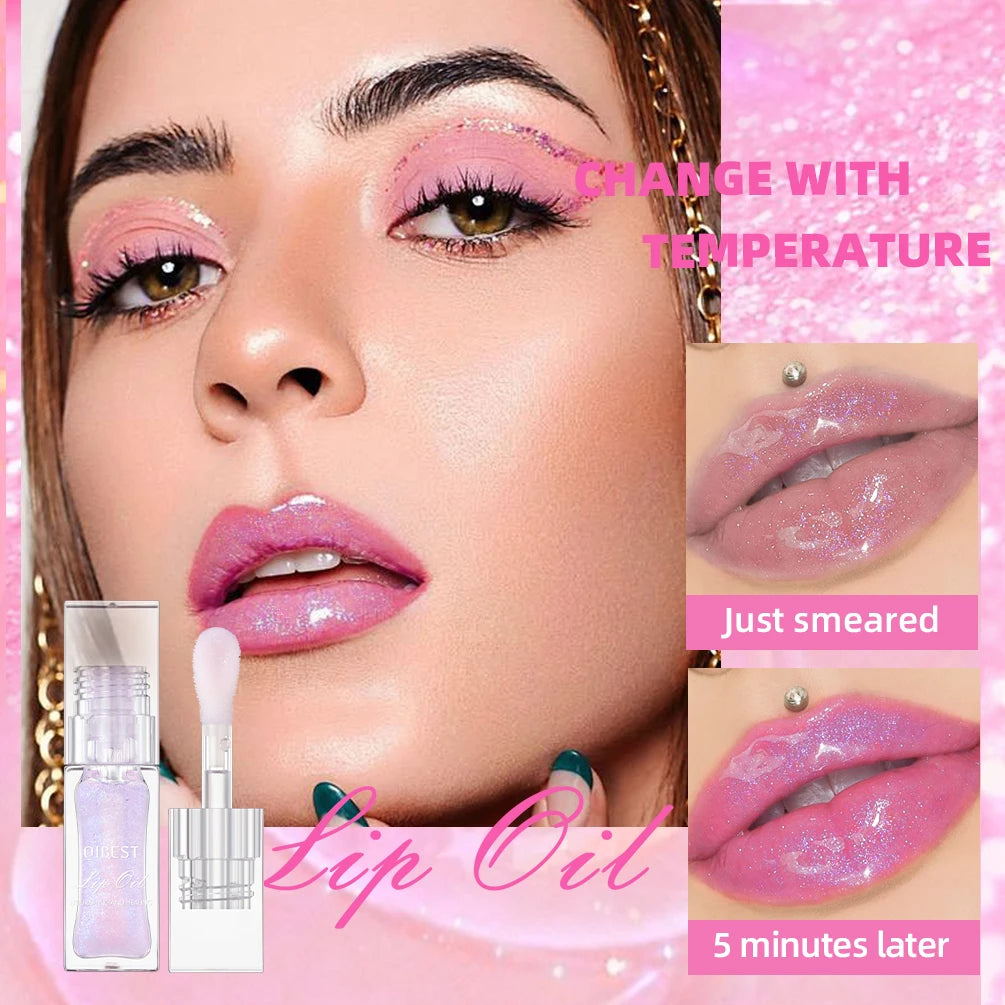 QIBEST - Bálsamo labial mágico con cambio de color cálido, brillo labial transparente, hidratante, brillo labial brillante, cosméticos para labios