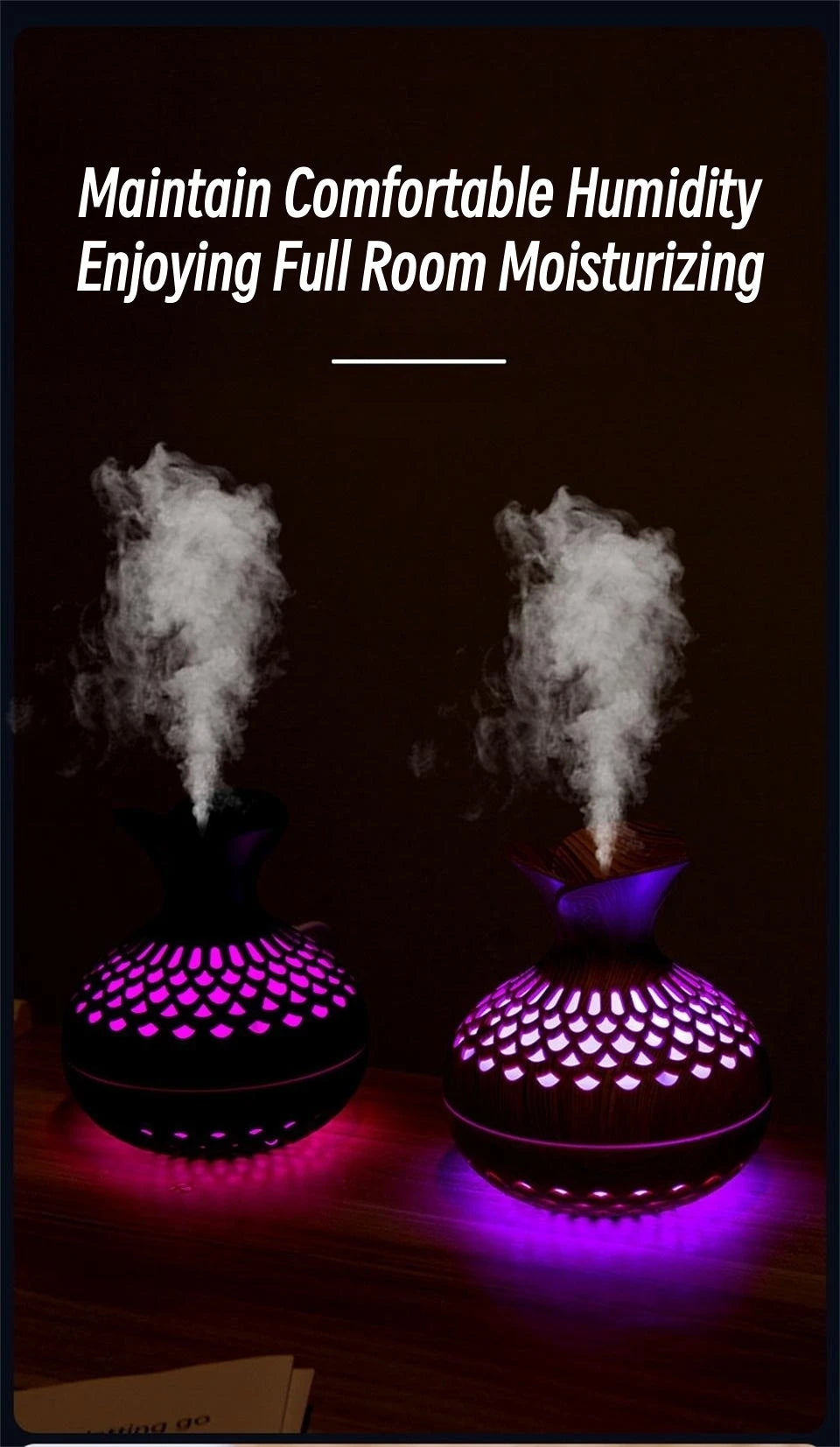 Humidificador USB de grano de madera hueco, difusor de aroma, atomizador, humidificador doméstico, instrumento hidratante, humidificador de escritorio.