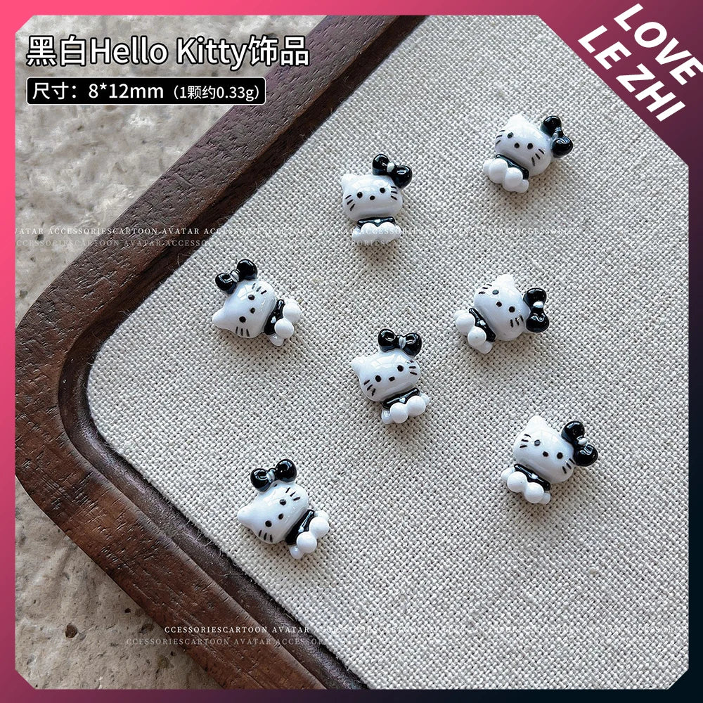 20Pcs Sanrioed Summer Beach Hello Kittys Nail Accessories Cartoon Black Skin Resin Charms Diy Girl Gift Nail Decoration - Lootquake