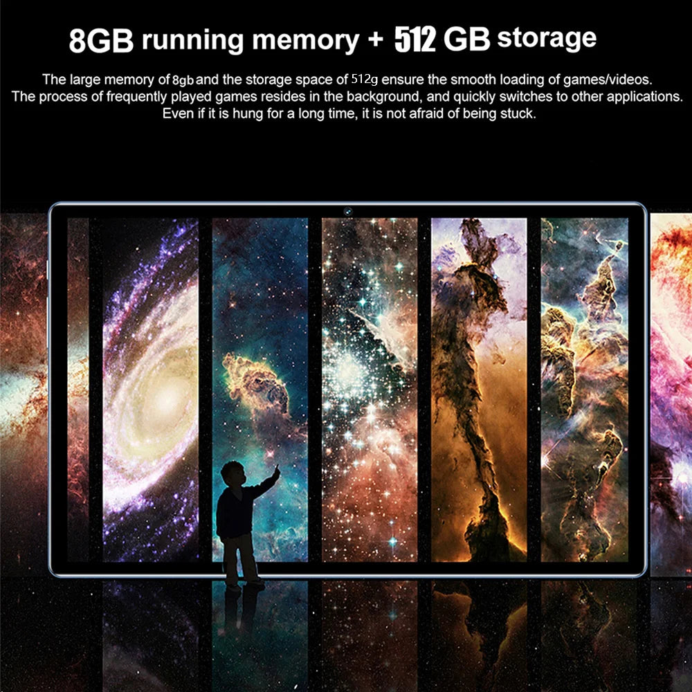 New 5G Pad 10.1 Inch Android Tablets Octa Core 8GB RAM 512GB ROM 4G LTE 5G WiFi Tablet Pc Double SIM Card HD Display 8000mAh