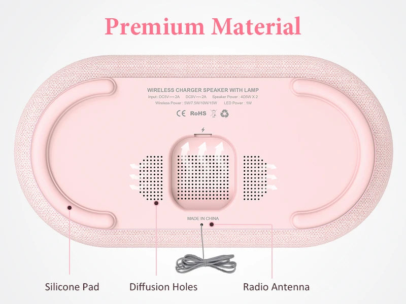 Enceinte Bluetooth 2500 mAh avec chargeur sans fil, radio FM et lumière réglable – Double enceinte portable pour chambre, bureau et cadeaux