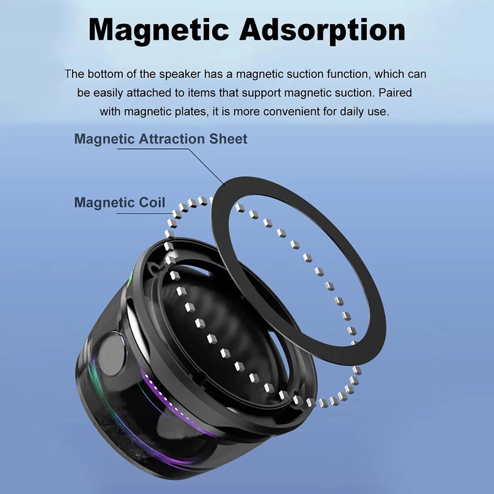 Altavoz Bluetooth portátil G200 con iluminación RGB, altavoz magnético BT5.3, minicaja de sonido, 7 horas de reproducción, soporte para teléfono.