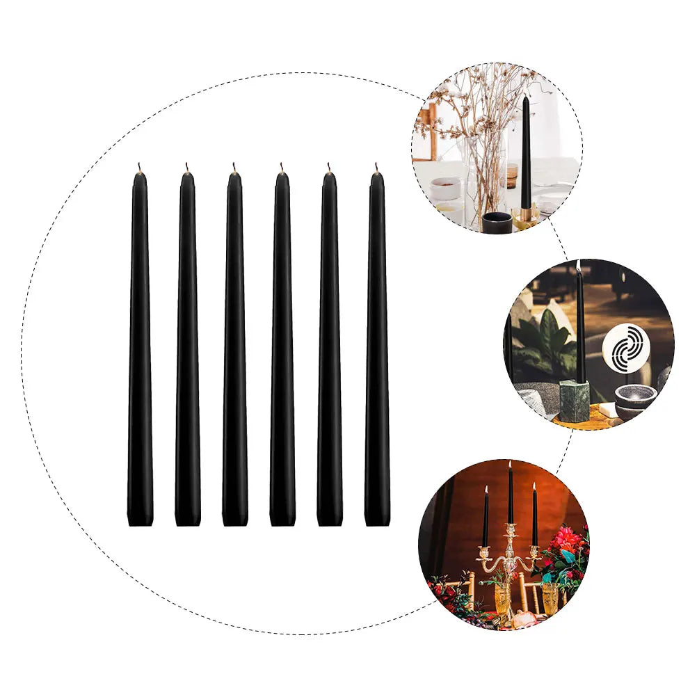 6pcs Tall Taper Paraffin Wax Candles Black Unscented Candles Bulk Pack Decorations For Wedding Home Party Events