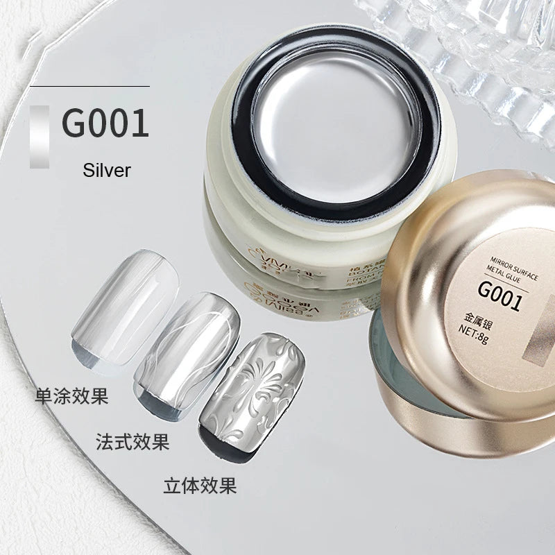 8ml Silver Mirror Metallic Nail Gels Polish UV Soak Off Paint Gel Polish Flower Drawing Gold Superbright Nails Lacquer UV Gel #*