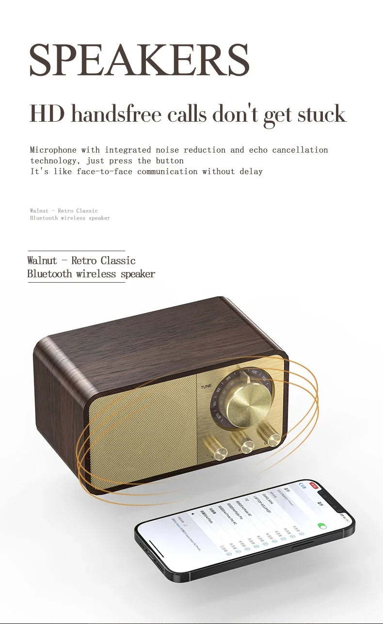 Altavoz Bluetooth nostálgico con sonido Bluetooth, altavoz clásico retro, radio retro, subwoofer portátil inalámbrico Bluetooth 5.0 de madera