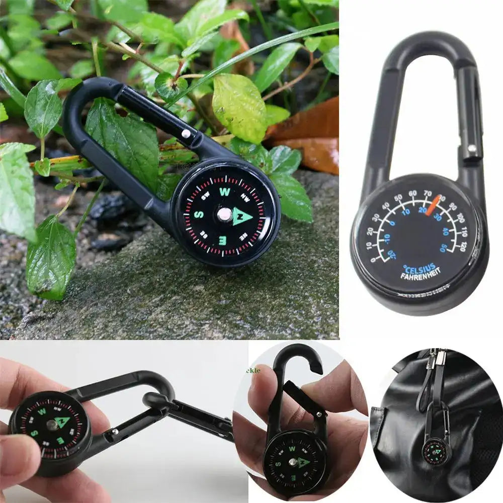 Mini Compass Thermometer Carabiner Compass Thermometer Carabiner 3 in 1 Outdoor Hiking Key Buckle Double Sided Metal Compasses - Lootquake