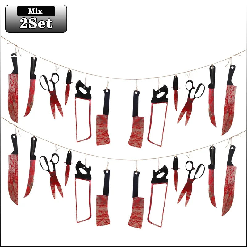 1-4Set Bloody Halloween Banner Horror Hanging Decoration for Haunted House Movie Theme Birthday Carnival Party Halloween Gift