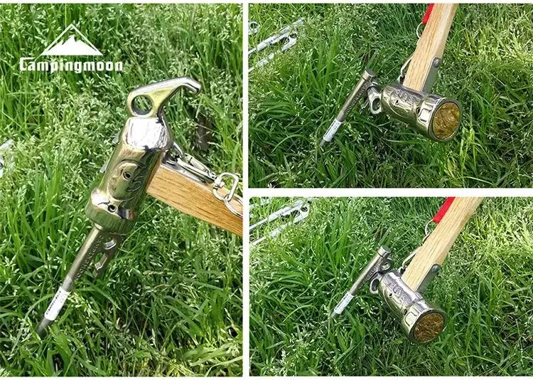 Campingmoon 1PCS Outdoor Multi-purpose Stainless Steel Copper Head Nail Puller Camping Hammer Fixed Tent Nail With Safety Rope - Lootquake