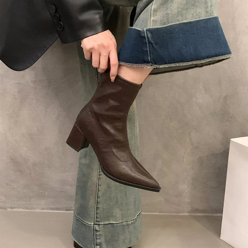 Designer Vintage Women Ankle Boots Fashion Pointed Toe Short Booties Elegant High Heels Shoes Botas Mujer - Lootquake