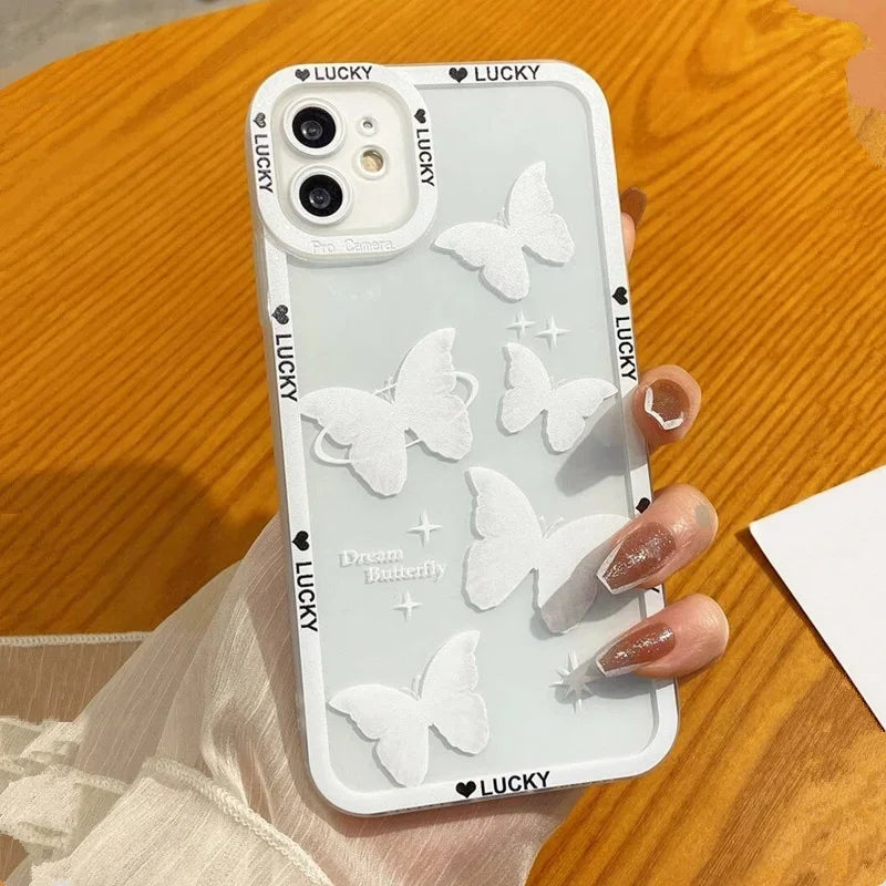 Bonita funda para teléfono con estampado de mariposas rosas