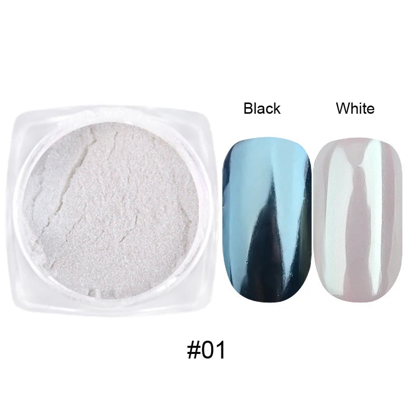 1/2PC Pearl White Mermaid Aurora Chrome Nail Powder Metallic Neon Rainbow Dust Nail Art Gel Polish Supplies Mirror Chrome Powder