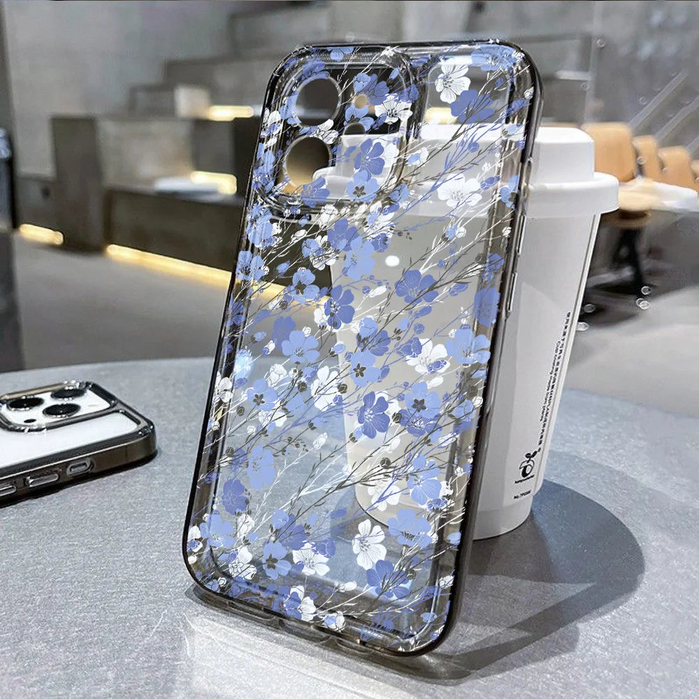 Funda transparente a prueba de golpes con diseño de flores