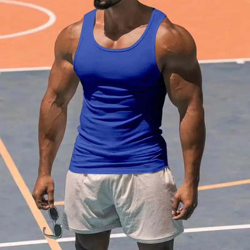 American Vest, Summer Europe And The United States Men Stretch Sports Gym Training, Tight Hurdle Sleeveless Top Solid Color Vest - Lootquake