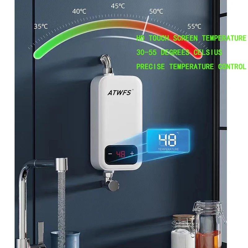 Chauffe-eau instantané sans réservoir ATWFS 220 V, chauffage électrique pour la cuisine, la salle de bain, la douche, 4 600 à 5 500 W