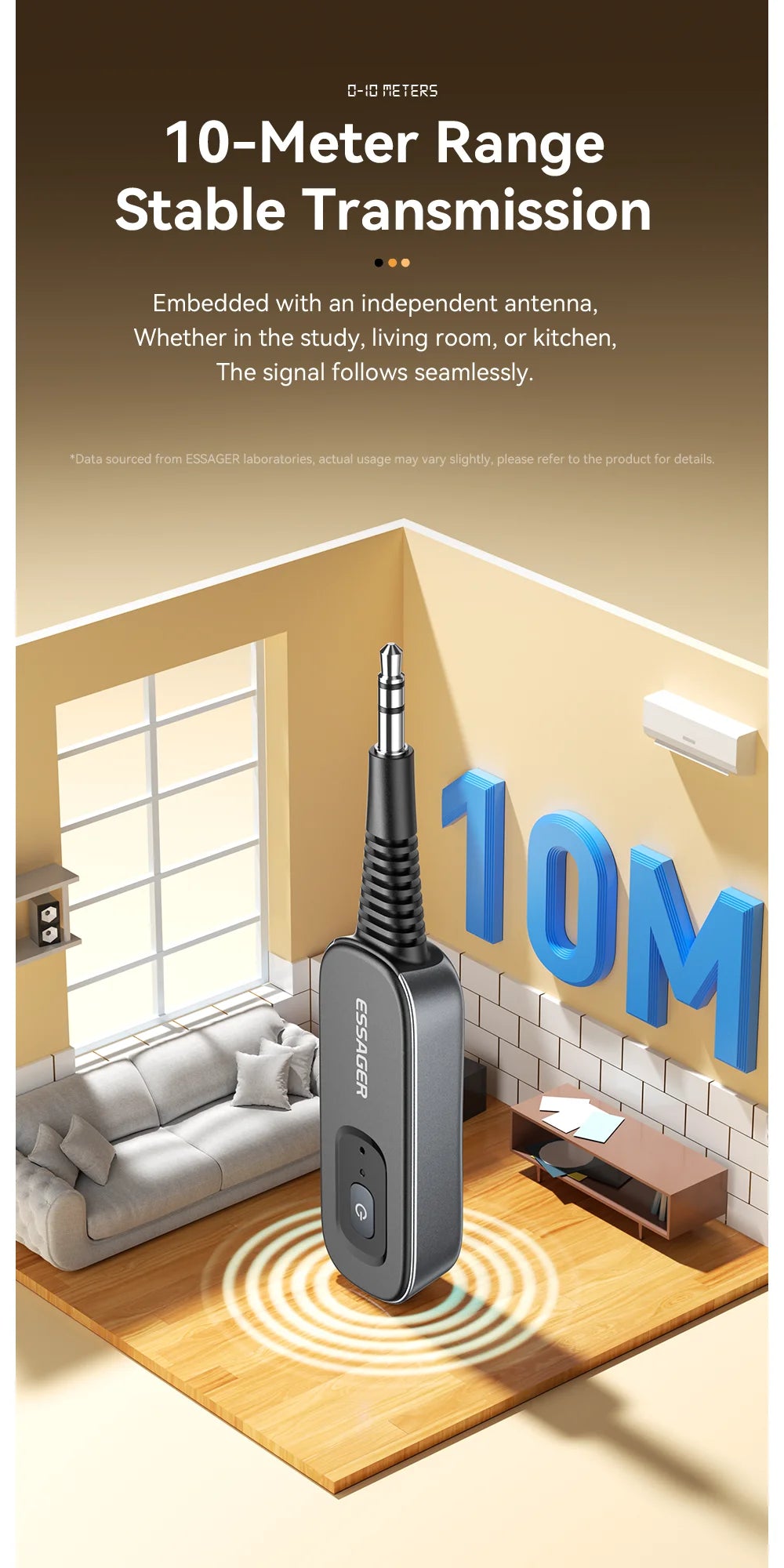 Receptor y transmisor de audio Essager Bluetooth 5.1 de 3,5 mm con entrada auxiliar de 3,5 mm y micrófono, adaptador inalámbrico para música estéreo, PC, TV y altavoces de coche.