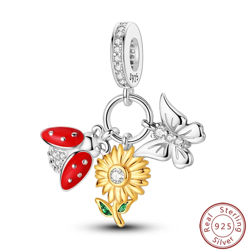 Ensemble de trois breloques en argent sterling S925, perles de 3 mm, motif princesse, golf, hamster, appareil photo, voyage, fabrication de bijoux fins