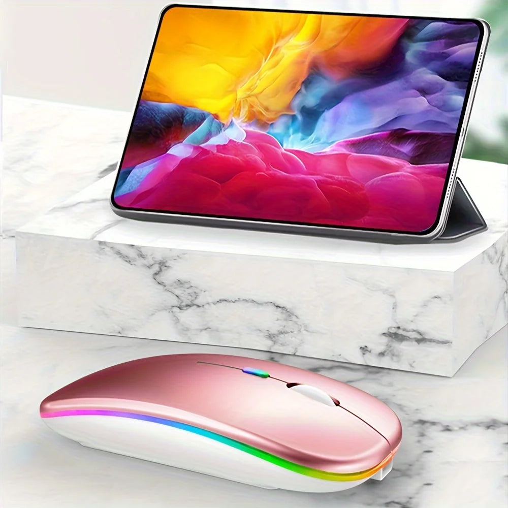 Ratón inalámbrico para juegos con retroiluminación, compatible con USB, RGB, recargable, silencioso, retroiluminado, ergonómico, para ordenador portátil y PC.