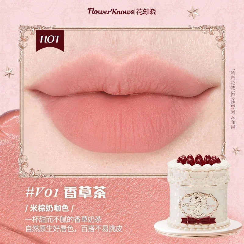 Rouge à lèvres Flowerknows Strawberry Cupid Cake Matte Velvet Lipgloss Lip Mud Makeup Korean Flower Know Lip Cream pour filles et femmes
