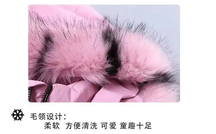 4 Color Big Size Winter Keep Warm Long Style Girls Jacket Teenage Thick Heavy Cold-proof Hooded Windbreaker Coat For Kids