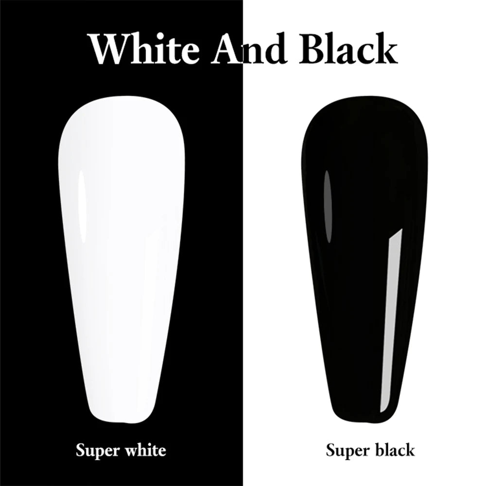 FZANEST Esmalte de uñas en gel súper negro de alta pigmentación, laca de uñas en gel UV LED, color blanco y negro puro, para decoración de uñas
