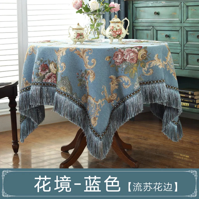European Retro Style Jacquard Tablecloth Chenille Tassels Home Furnishings Living Room Decorate Dustproof Round Tablecloth