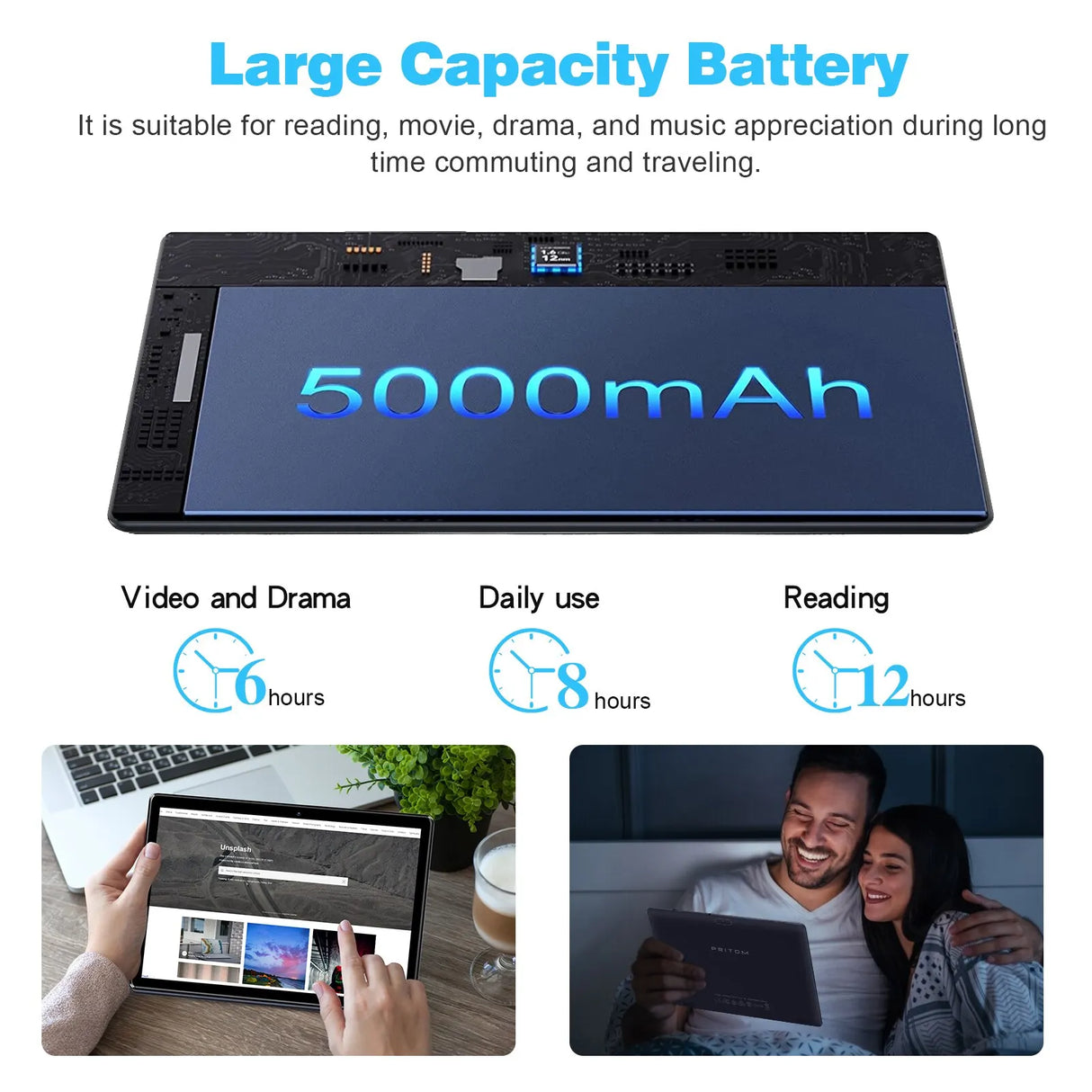 Tableta PRITOM Android 10 de 10,1 pulgadas, 2 GB de RAM, 64 GB de ROM, procesador de cuatro núcleos, pantalla IPS HD, cámara trasera de 8,0 MP, WiFi