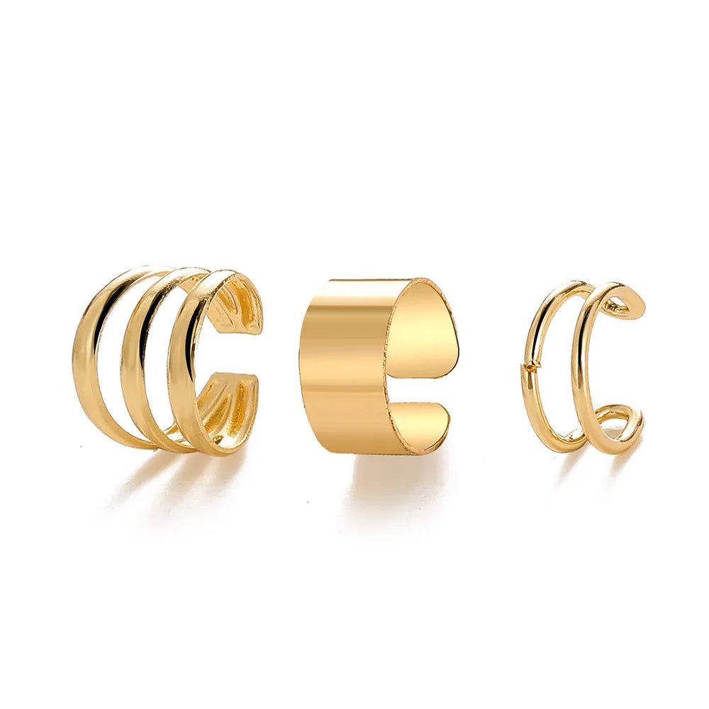 LATS Gold Color Leaves Ear Cuffs, Black Non-Piercing Ear Clip Earrings for Women & Men - Lootquake