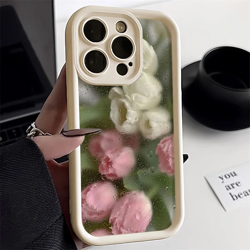 Funda de silicona mate con diseño de flores para teléfono