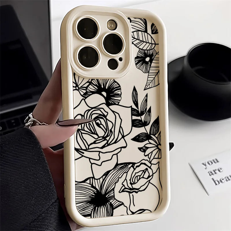 Funda para teléfono con flores negras