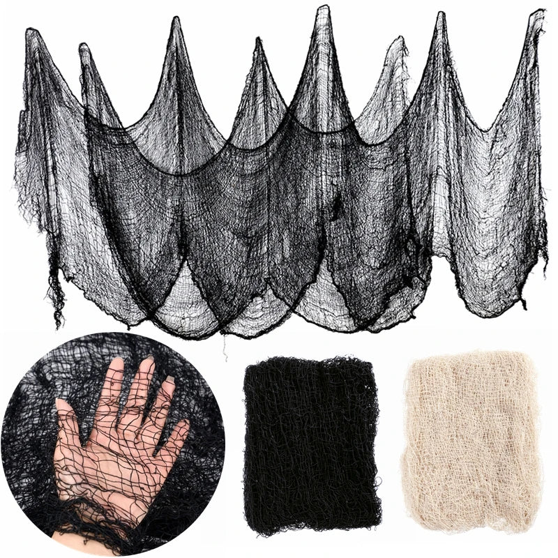 2M/4M Halloween Decorations Black Creepy Gauze Cloth Window Table Door Net Spooky Fancy Dress Party Haunted House Wall DIY Decor
