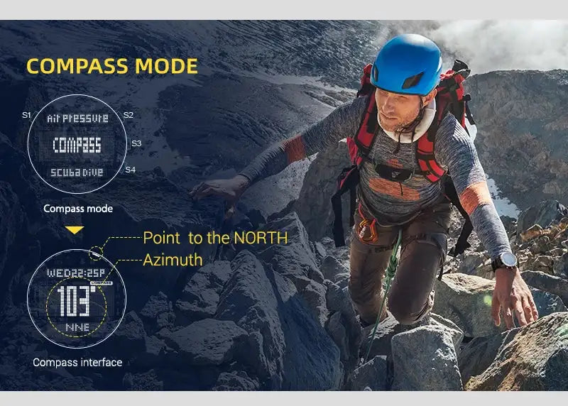 Men Dive Computer Watch Waterproof 100M Smart Digital Free Diving Watches Barometer Compass Temperature Clock - Lootquake