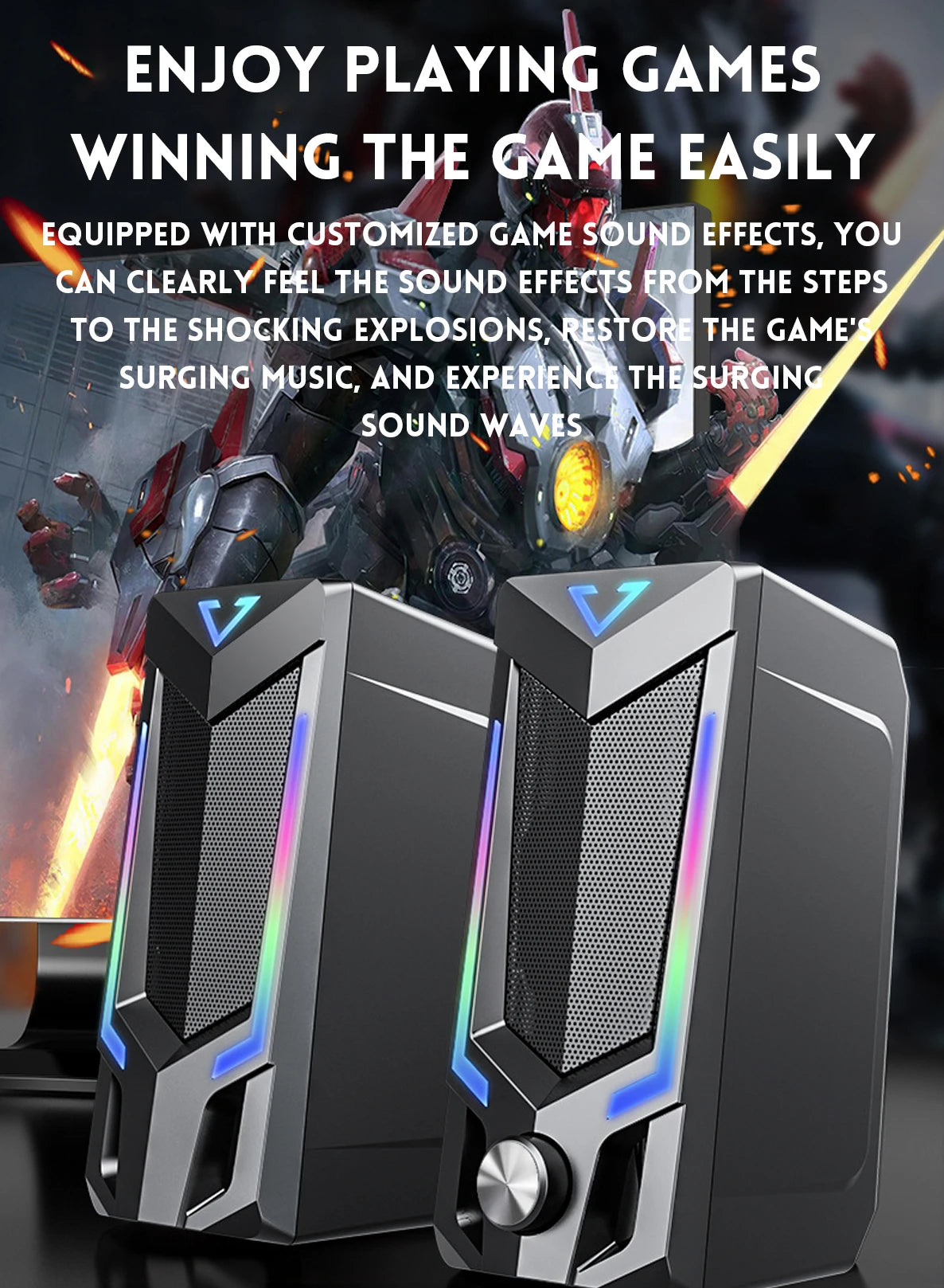 Altavoz para computadora Bluetooth RGB, altavoz para computadora de escritorio, altavoz para computadora portátil, altavoz estéreo de escritorio, alimentación por USB, con LED ambiental