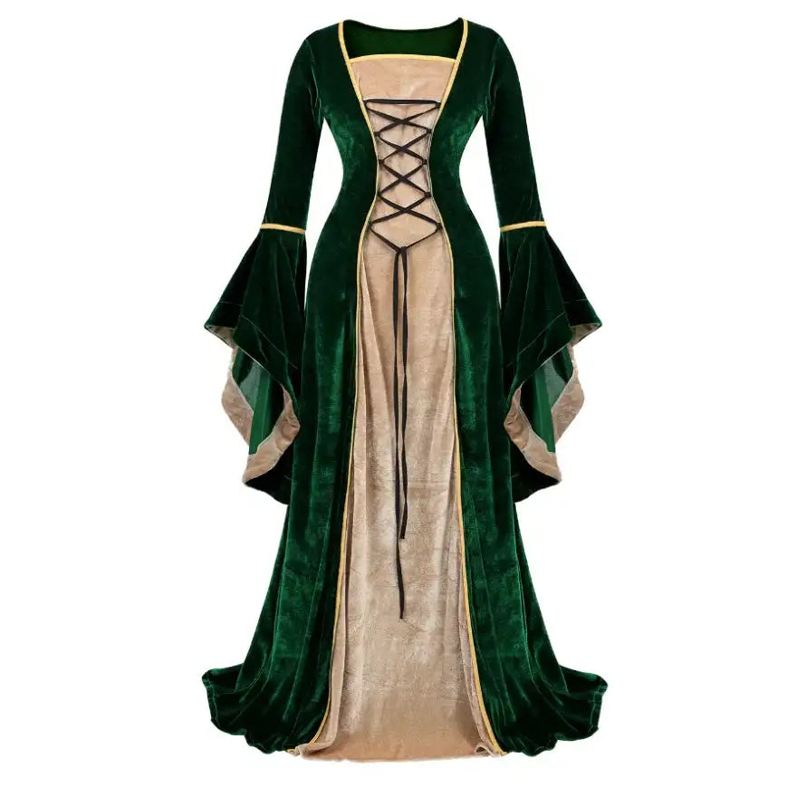 Medieval Renaissance Velvet Long Dress Women Victorian Retro Fancy Gown Halloween Cosplay Costume Plus Size - Lootquake