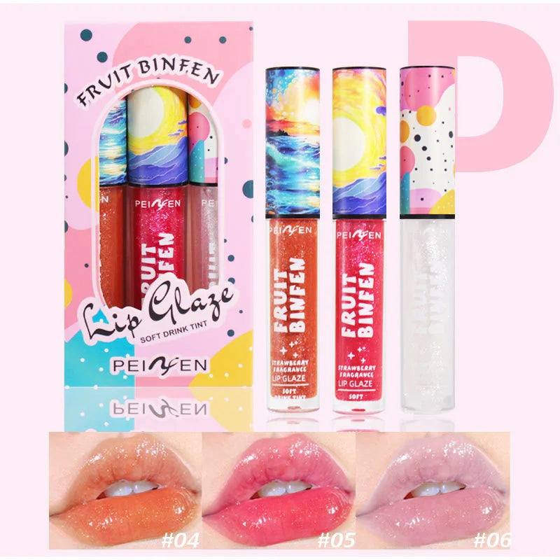Lot de 3 gloss à lèvres effet miroir, hydratant et éclaircissant, effet peinture à l'huile, baume à lèvres hydratant et nourrissant au goût de fruits