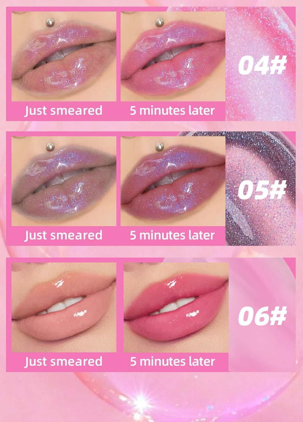QIBEST - Bálsamo labial mágico con cambio de color cálido, brillo labial transparente, hidratante, brillo labial brillante, cosméticos para labios
