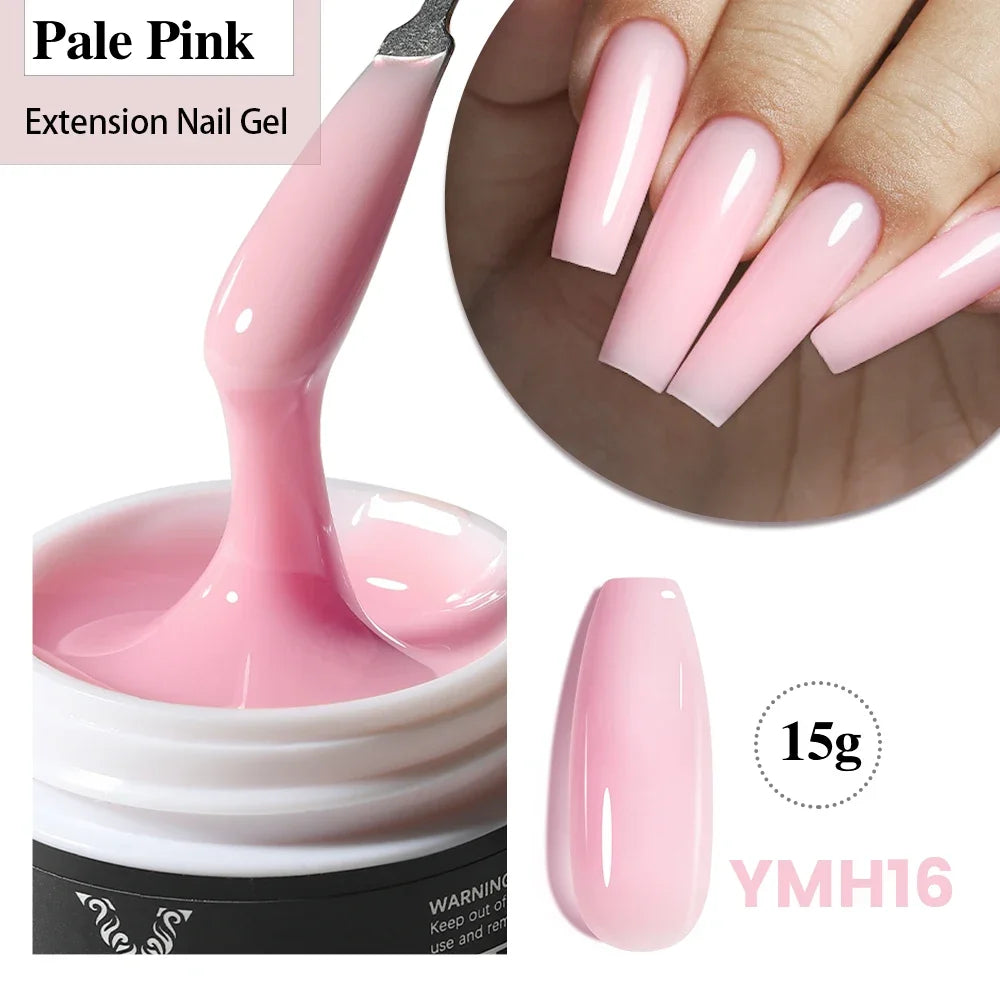 Esmalte de uñas en gel YOKEFELLOW de 15 g, color rosa nude, transparente, para construcción, extensión, remojo, UV LED, acrílico.