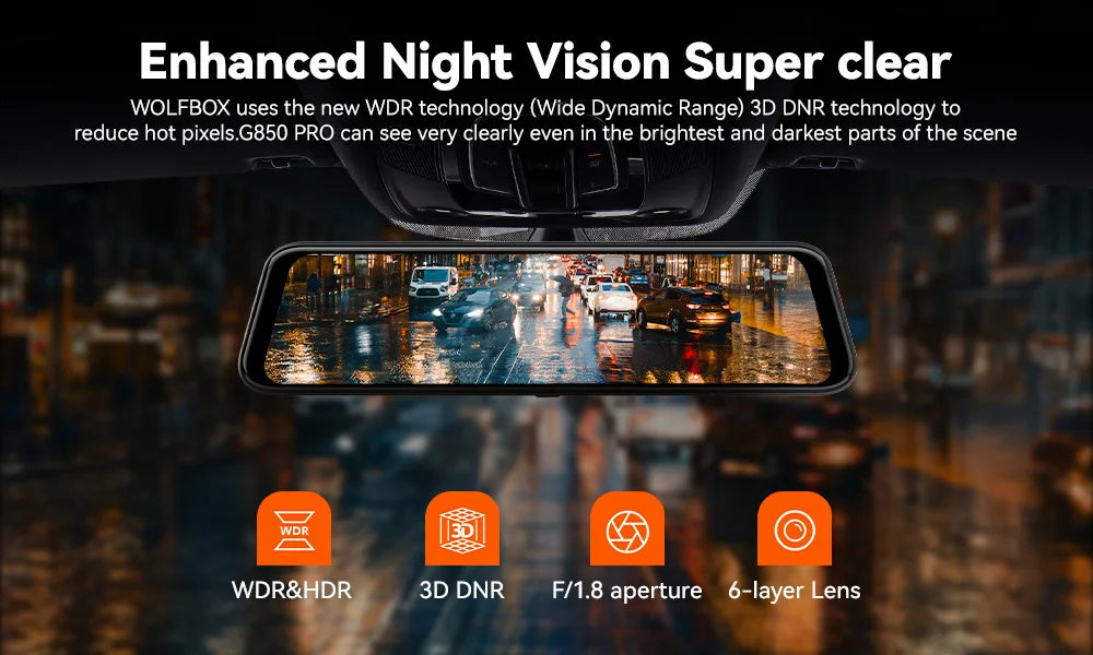 WOLFBOX G930 10 Inch Wifi Dash Camera 4K Car DVR FOV 140 Mirror Camera Dash Cam Car 24H Parking View Touch Screen Video Recorder