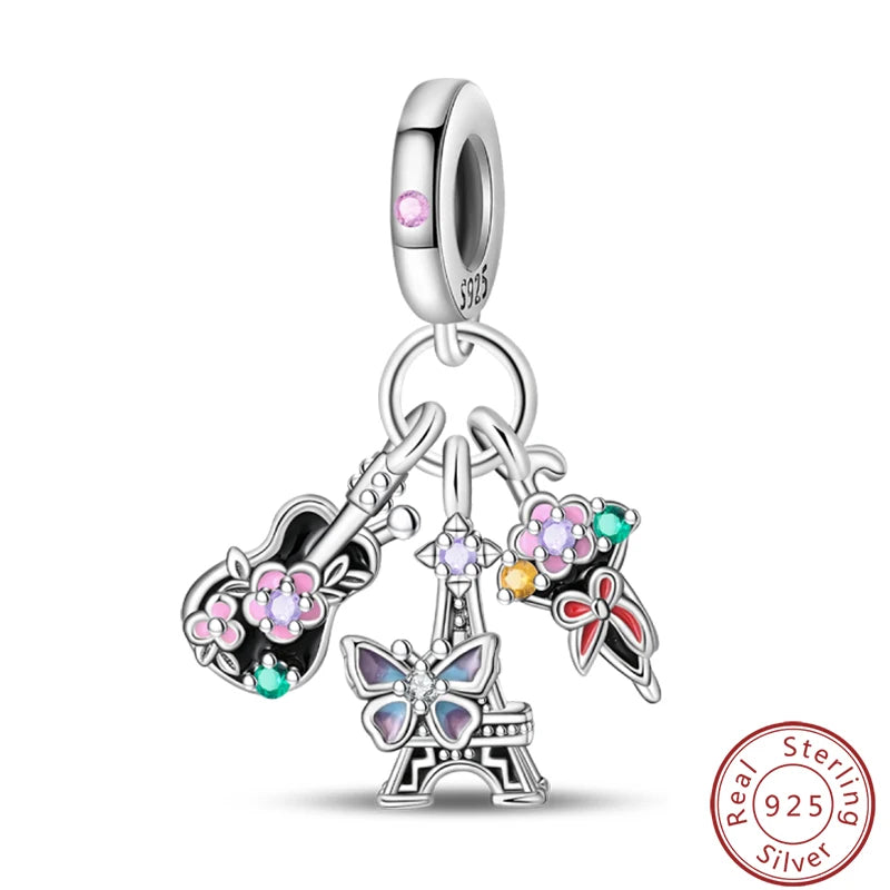 S925 Sterling Silver Princess Golf Hamster Camera Travel Three Piece Set Charms Beads 3mm DIY Fine Jewelry Making - Lootquake