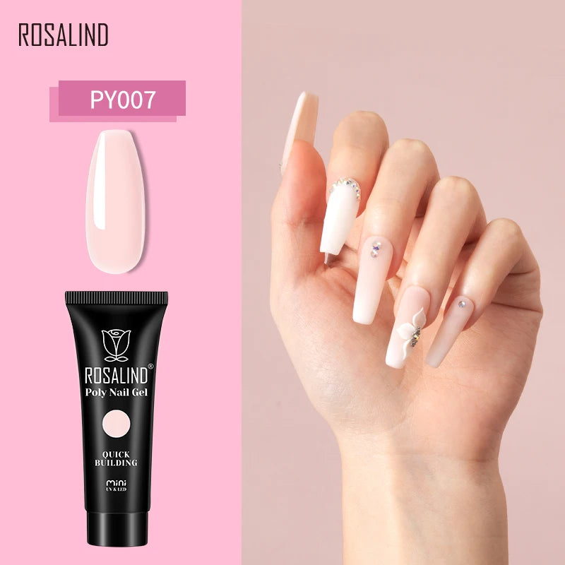 ROSALIND Poly Nail Gel Semi Permanent Acrylic Nail Art Hybrid Varnishes Poly Crystal Nail Polish Top Base Coat Need UV/LED Lamp