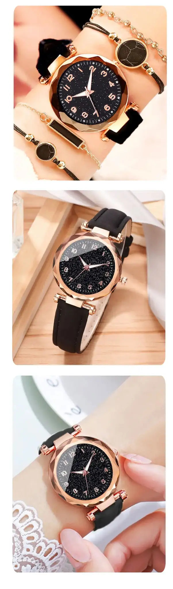 5pcs Set Womens Watches Set Ladies Fashion Watch Black Female New Simple Casual Womens Analog WristWatch Bracelet Gift No Box - Lootquake